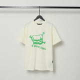 beheaded bear short-sleeved pa flame letter flow paint back logo trendy couple t-shirt