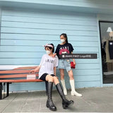 [gram] am flow paint graffiti letter starry sky classic logo print short sleeve couple t-shirt