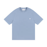 Ami clams embroidered heart color block crew neck short sleeve loose fit cotton t-shirt summer top