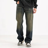 Unisex Jeans Vintage Old Straight Jeans Autumn and Winter Loose Wide Leg Casual Pants