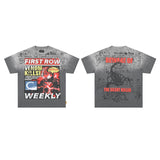 First row wake up and be fierce flame tee hot diamond washed and distressed short