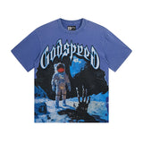 Cross-border gs american high street washed retro skull racing machine girl printing short-sleeved fashion