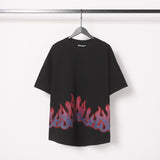 beheaded bear short-sleeved pa flame letter flow paint back logo trendy couple t-shirt