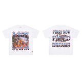 High-quality american first row virgin direct injection retro hot diamond washed and distressed short-sleeved couple t
