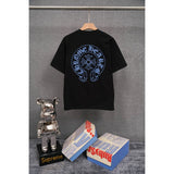 authentic edition chest pocket cross gradient horseshoe flower print short sleeve couple t-shirt
