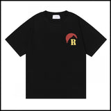 Export wholesale niche american fashion rhu flag floralsprinting double yarn pure cottoncasualloose couple short-sleeved t