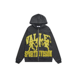 American retro valeforever washed & distressed hotfix rhinestone cotton shorts high street hooded sweatshirt