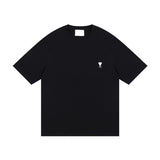 Ami clams embroidered heart color block crew neck short sleeve loose fit cotton t-shirt summer top