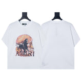 Ready to ship! summer amri high-quality, 100% cotton t-shirt with printed design and washed finish short sleeves