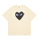 Correct version star kawakubo pla heartembroider short-sleeved pure cotton red heart peach couple t-shirt y
