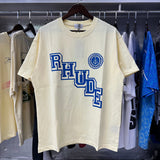 Rhude T Shirts College Badge Printed Cotton Casual Short Sleeve Men and Women