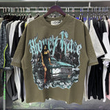 American bkys hot diamond bling glitter washed distressed retroloosepure cotton terry short-sleeved t-shirt