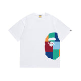 Wholesale japanese style side plaid camo ape head short sleeve color block trendy t-shirt for summer