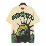 gods short-sleeved heavy weight washed fog high street rock band skull pure cottonprinting t-shirt