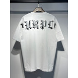 Wholesale american streetwear purple flow paint letter graffiti logo high-quality short-sleeve t-shirt for men and couples