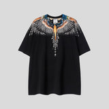 Cross-border wholesale european and american mb short-sleeved gradient colorful wings t-shirt couple black and white feather half