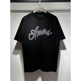 amri flow paint graffiti letter starry sky classic logo print short sleeve couple t-shirt