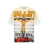 valley washed distressed printed short-sleeved hip-hop loose street t-shirt hooded