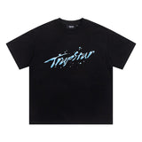 trap gradient letter tiger head short sleeve european and american high street trap star printing t-shirt loose s