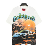 gods short-sleeved heavy weight washed fog high street rock band skull pure cottonprinting t-shirt