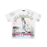 Los angeles american style harmony print hotfix rhinestone washed vintage distressed loose fit 100% cotton short sleeve t-shirt