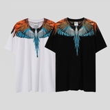 Cross-border wholesale european and american mb short-sleeved gradient colorful wings t-shirt couple black and white feather half