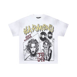 Los angeles american style harmony print hotfix rhinestone washed vintage distressed loose fit 100% cotton short sleeve t-shirt