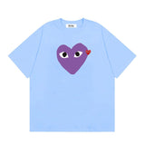 Correct version star kawakubo pla heartembroider short-sleeved pure cotton red heart peach couple t-shirt y