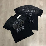 First row american trend high quality washed retro hot diamond casual short-sleeved t-shirt