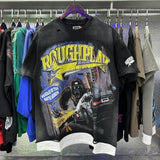 High street style roughplay gorilla print tee - distressed ripped faux layered short sleeve - american retro trend