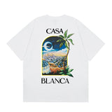 casa casablanca short-sleeved fantasy door letter logo printingstylish round neck short-sleeved t-shirt