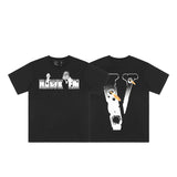 Cross-border supply large v letter lne cherry blossom short half-sleeve sketch embroidery lip print graffiti print short