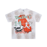 American retro valeforever washed & distressed hotfix rhinestone cotton short sleeve high street star t-shirt