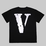 Cross-border supply large v letter lne cherry blossom short half-sleeve sketch embroidery lip print graffiti print short