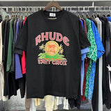 Rhude T Shirts Coconut Printed Cotton Casual Short Sleeve Men and Women