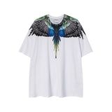 mb short-sleeved python lion head colorful feather wings t-shirt european and american loose couple