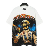 High version gods short sleeve heavy weight washed fog high street rock band skull pure cottonprinting round