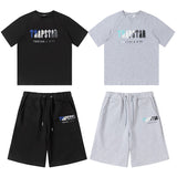 Cross-border trade trapstar rainbow letter gradient towel embroidery short sleeve t-shirt & fog high street shorts set