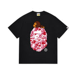 Early spring/summer camo ape head collaboration - little monkey logo print short sleeve couple's trendy tee