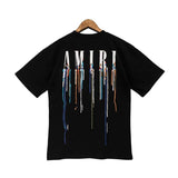 Cross-border wholesale correct version am splash ink flow paint camouflage starry sky graffiti letter short-sleeved high street couple t