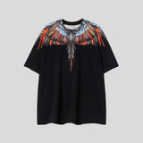 mb short-sleeved python lion head colorful feather wings t-shirt european and american loose couple