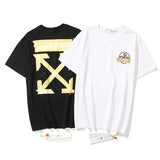Wholesale off short sleeve ow dissolved arrow gradient starry sky splash ink t-shirt yellow tape warning line love