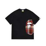 Wholesale japanese style side plaid camo ape head short sleeve color block trendy t-shirt for summer