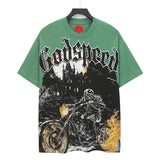 Cross-border wholesale high version gods short-sleeved heavy weight washed fog high street skull pure cotton printed round