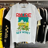 Rhude T Shirts Castle Coconut Windowsill Scenic Cotton Casual Loose Short Sleeve Men and Women