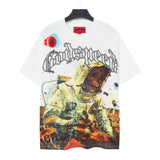 Cross-border foreign trade high version gods short-sleeved heavy weight washed fog high street skull pure cotton printed round