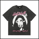 Hs american high street retro washed portrait short-sleeved t-shirt long sleeves sweatshirt hoodie