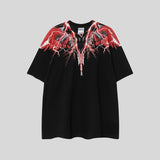 mb short-sleeved python lion head colorful feather wings t-shirt european and american loose couple