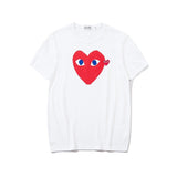 Kawakubo plaloveembroider short-sleeved pure cotton red heart eyes couple t-shirt y star style long sleeves shirt