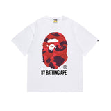 Early spring/summer camo ape head collaboration - little monkey logo print short sleeve couple's trendy tee